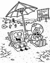 Coloring Pages Spongebob Beach Sandy Vacation Print sketch template