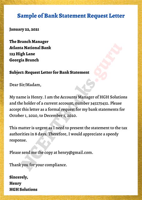 sample letter format  request bank statement imagesee