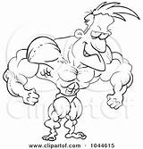 Cartoon Bodybuilder Flexing Outline Toonaday Illustration Royalty Rf Clip Scrawny Mirror Man sketch template