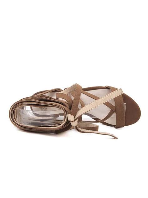 brown faux suede crisscross lace  high knee sandals sheinsheinside
