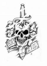 Skull Evil Dagger Tatuagem Skulls Faca Flaming Caveira Patterns Huesos Askideas sketch template