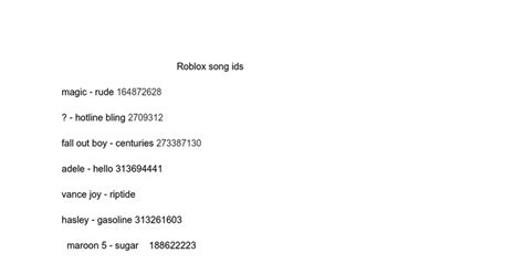 roblox song ids google docs