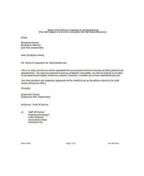 sample job abandonment letter templates  ms word