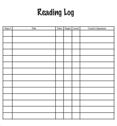 reading log templates   printable word  excel formats