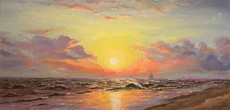 Sailboats In The Sunset Ii Painting By Connie Tom Fine Art America