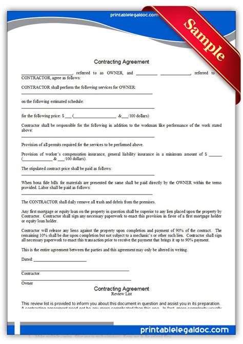 printable contracting agreement form generic