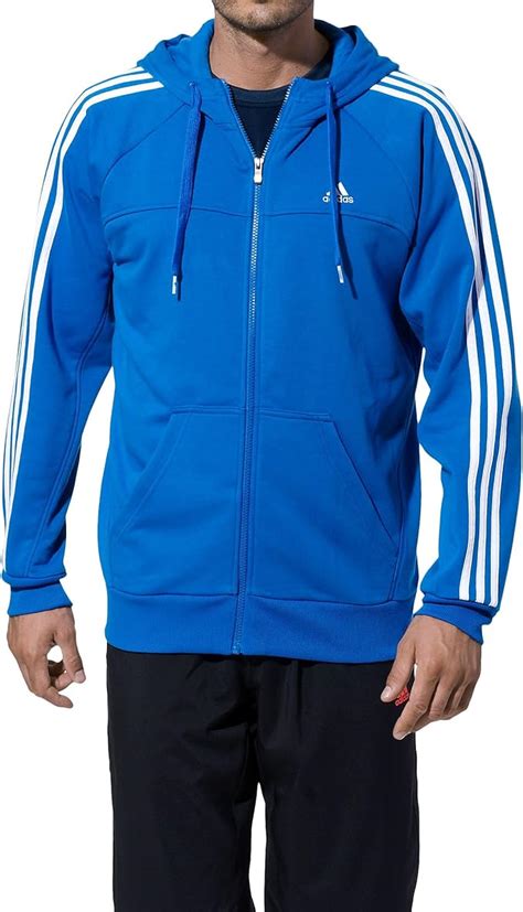 adidas essentials mens hooded jacket  stripes design blue bluewhite sizexl amazoncouk