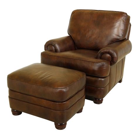 hancock  moore brown leather chair ottoman  pair chairish