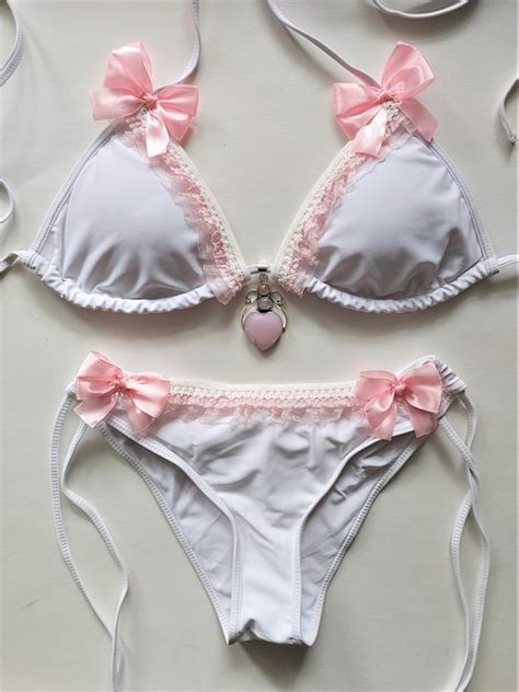 Kawaii Bikini White Scrunch Brazilian Cheeky Bikini Pastel Etsy