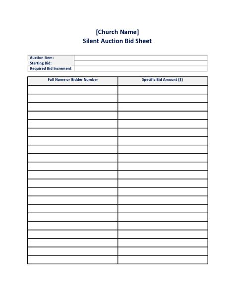 printable silent auction bid forms printable forms