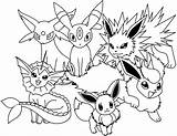Coloring Eevee Pokemon Pages Evolutions Pikachu Eeveelutions Together Print Colouring Sheets sketch template