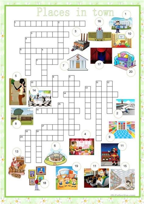 crosswords city places  town english esl worksheets