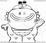 Outlined Waving Monster Fish Man Clipart Cartoon Cory Thoman Coloring Vector 2021 sketch template