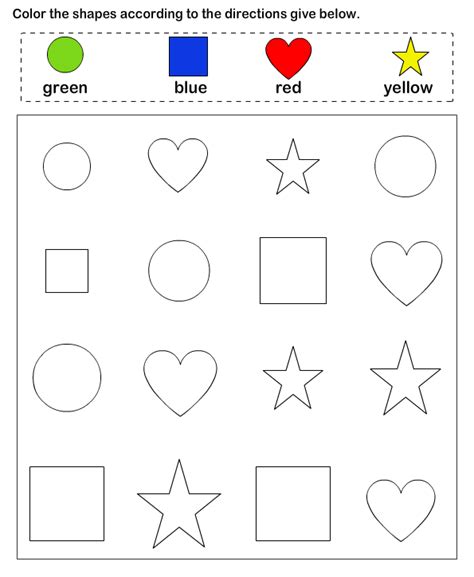 identify shapes  color  shape worksheets  preschool shapes