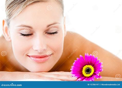 Close Up Of A Bright Woman Lying On Massage Table Stock Image Image