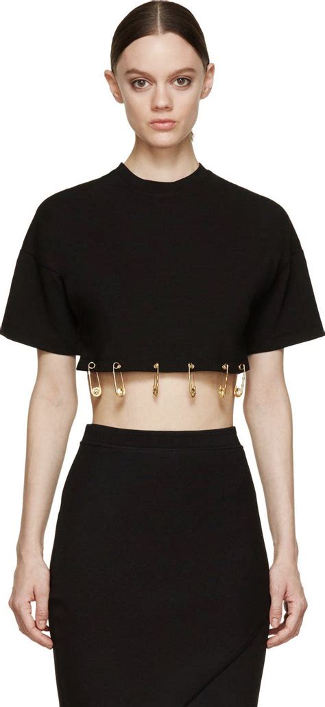 Versus Black Cropped Safety Pin T Shirt Edgy Outfits