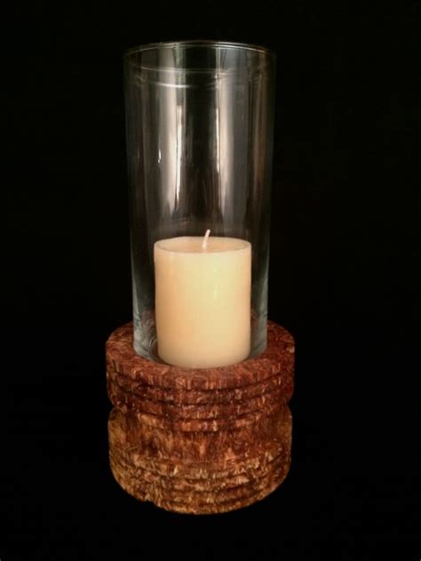 Rustic Glass Hurricane Candle Holder With Reclaimed Wood Base One Of