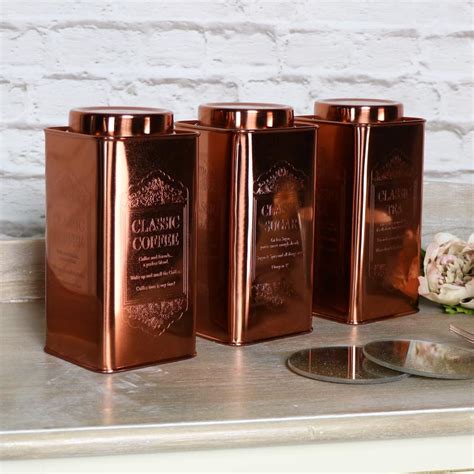 vintage copper tea coffee sugar storage cannisters