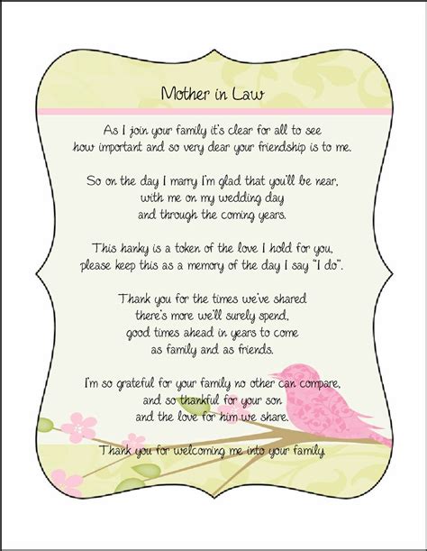 mother in law poem card great addition to a personalized