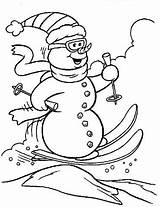 Coloring Pages Snowman Skiing Printable Supercoloring sketch template