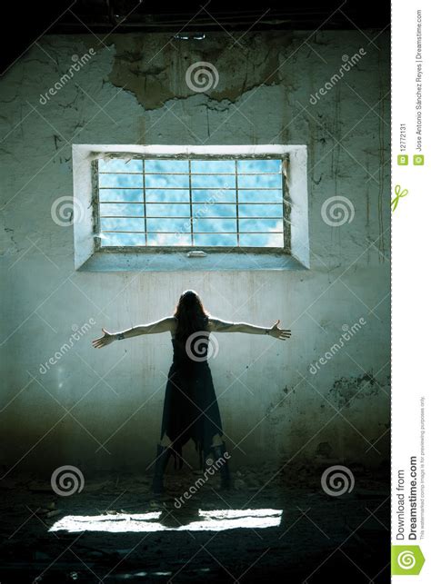 Girl With Raised Hands And Broken Chains Vector