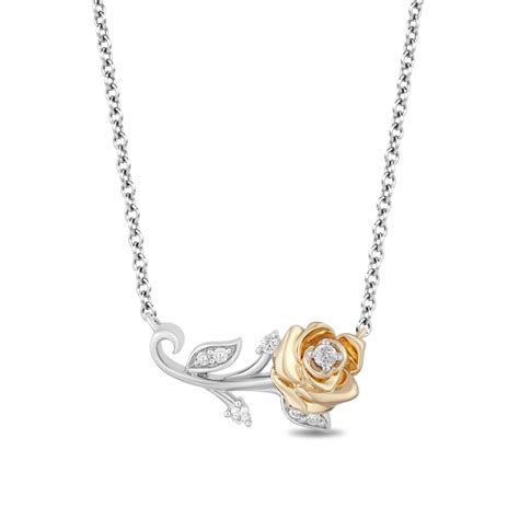 enchanted disney belle  ct tw diamond rose bar necklace  sterling silver   gold