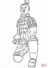 Terracotta Army Coloring Cotta Archer Kneeling Chiny Drukuj sketch template