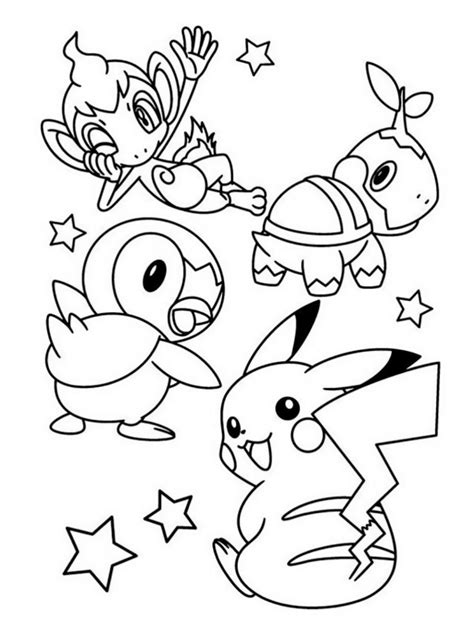 starter pokemon turtwig chimchar piplup  pikachu coloring pages