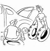 Coloring Pages Wife Car Tire Husband Flat Big Helping Her Small Changing Getdrawings Getcolorings sketch template