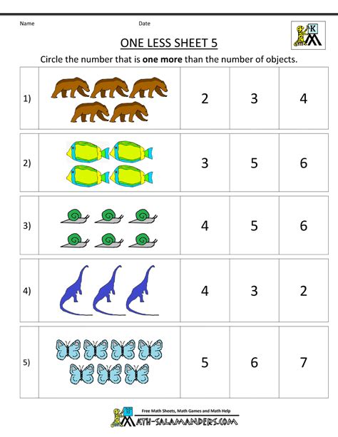 kindergarten math printable worksheets