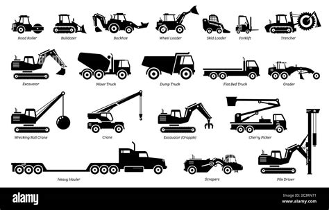 list  construction vehicles tractors  heavy machinery icons
