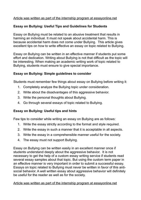 essay writing  bullying   effect  bullying essay