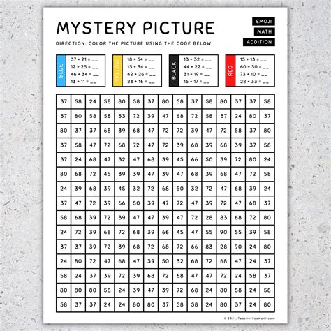 emoji mystery picture color  number   school math addition