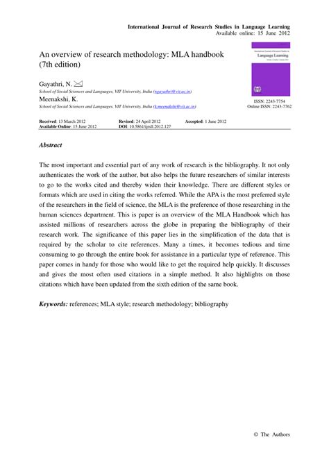 overview  research methodology mla handbook  edition