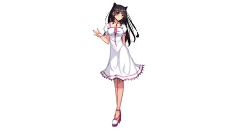 long hair girl black hair black eyes white dress original anime
