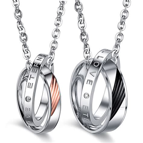 eternal love couple necklace fashion fine jewelry crystal stainless