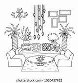 Coloring Pages Living Room Interior Vectors Stock sketch template
