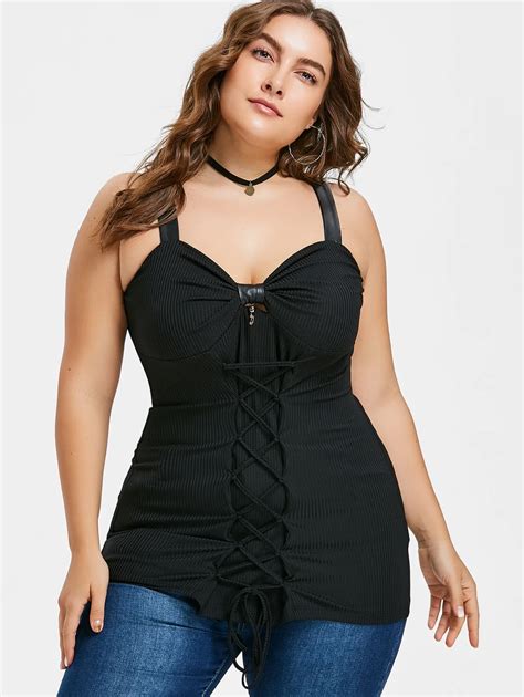 Gamiss Women Summer Sexy Black Tanks Plus Size 5xl Bow Bust Lace Up
