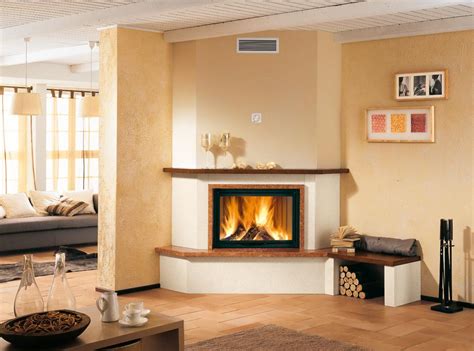 In legno di ciliegio impiallacciato focolare: Corner Wood Burning Stove: Functional and Interior Beautifier â HomesFeed