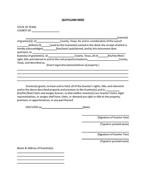 printable quit claim deed form  texas printable forms