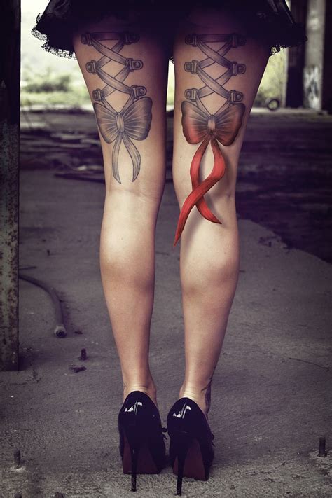 leg tattoo ribbon   thigh tattoo leg tattoos women lace bow