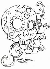 Skull Coloring Sugar Pages Roses Drawing Simple Skulls Easy Kids Owl Color Print Rose Printable Adults Candy Drawings Printables Halloween sketch template