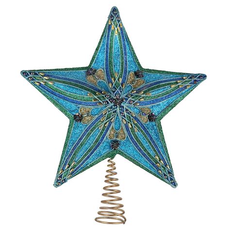 kurt adler   teal green blue glitter star tree topper christmas decorative accents