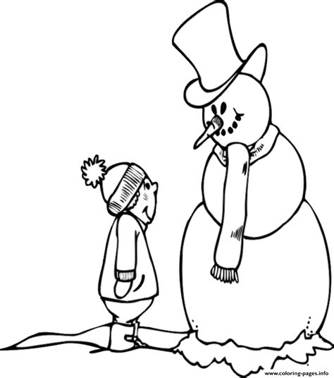 boy  snowman  winter ece coloring page printable