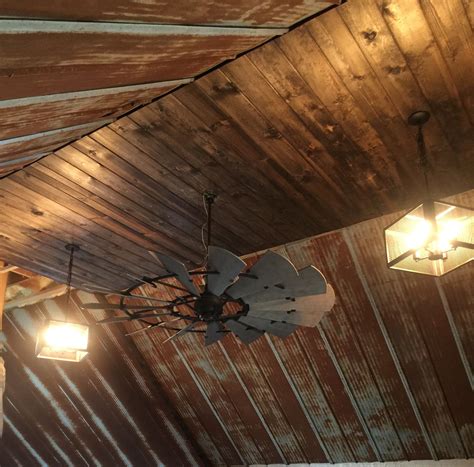 Rustic Barn Tin Ceiling With Windmill Ceiling Fan