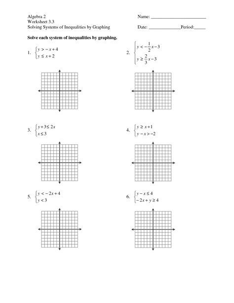 solving  graphing inequalities worksheet answer key  math aids