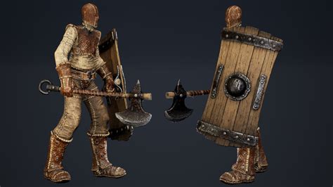 artstation character with axe and shield game assets