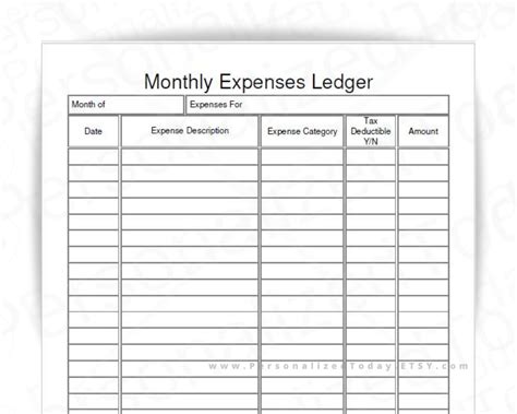 monthly expenses ledger important  review  listing images