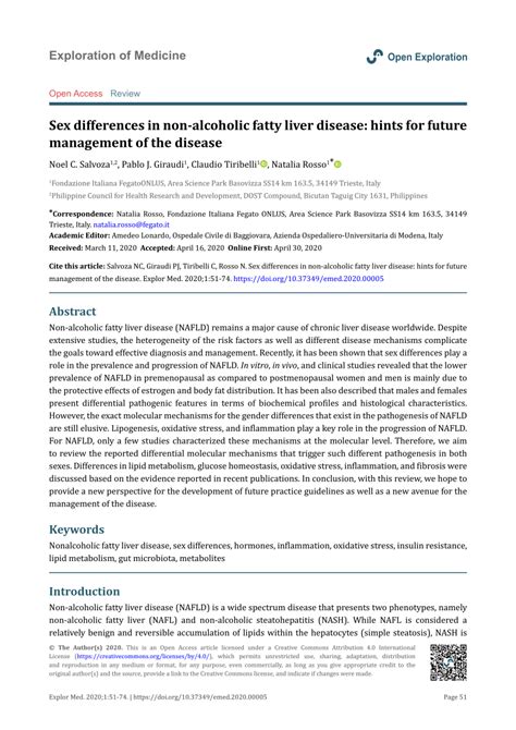 Pdf Sex Differences In Non Alcoholic Fatty Liver Disease