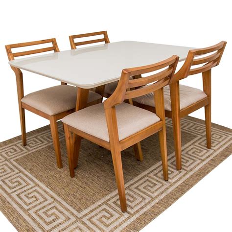 conjunto sala de jantar mesa retangular  cadeiras rafana madeira